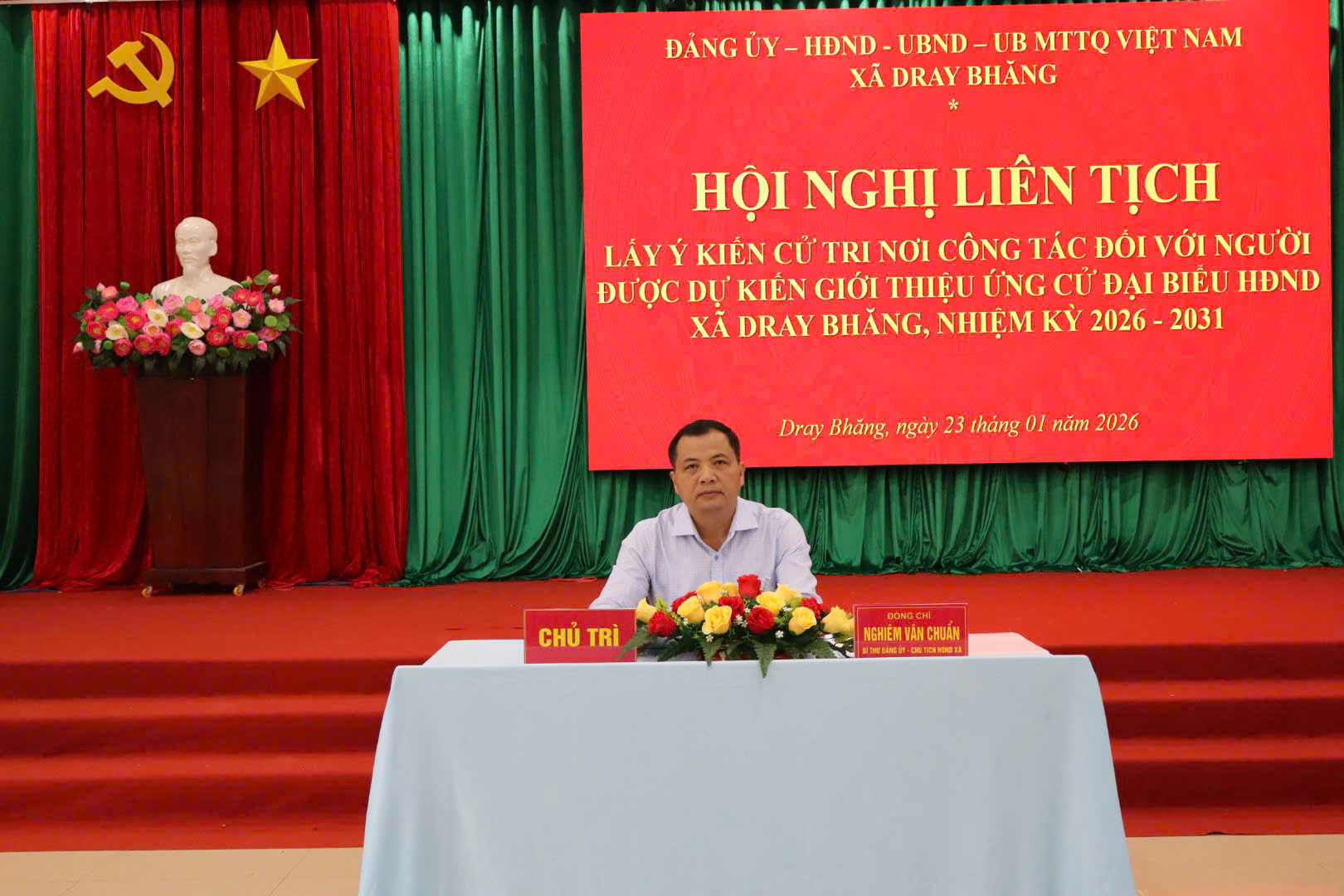 HỘI NGHỊ LIÊN TỊCH LẤY Ý KIẾN CỬ TRI NƠI CÔNG TÁC ĐỐI VỚI NGƯỜI ĐƯỢC DỰ KIẾN GIỚI THIỆU ỨNG CỬ ĐẠI BIỂU HĐND XÃ DRAY BHĂNG NHIỆM KỲ 2026-2031